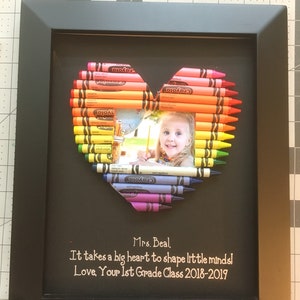 Teacher Appreciation Gift- Crayon heart picture frame- Black background