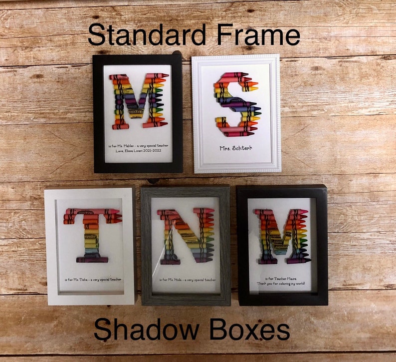 FAST SHIPPING 5 x 7 Framed Teacher Gift Personalized Crayon Letter Double Rainbow image 3