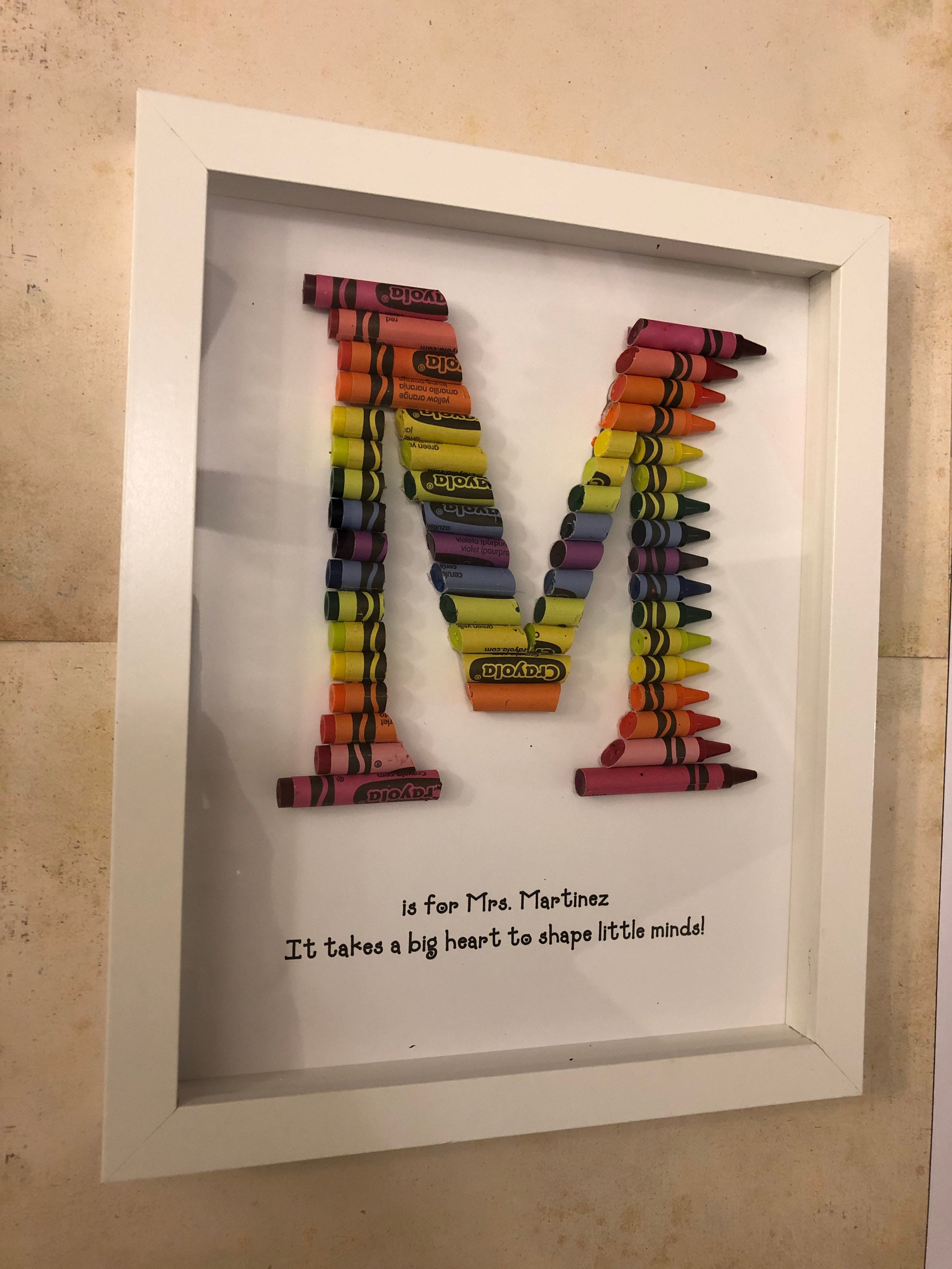 FAST SHIPPING!!! Framed 8 by 10 - Double Rainbow Crayon Letter - Personalized Teacher Gift