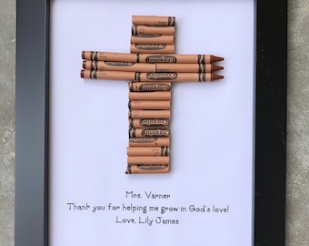 FAST SHIPPING! Framed  8 by 10  - Sunday School Teacher Appreciation Gift - Personalized - Brown Cross