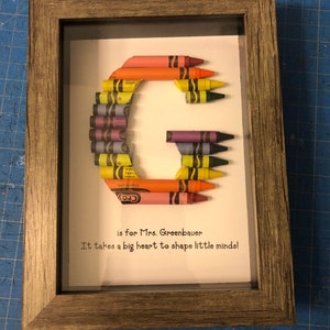 FAST SHIPPING 5 x 7 Framed Teacher Gift Personalized Crayon Letter Double Rainbow image 9