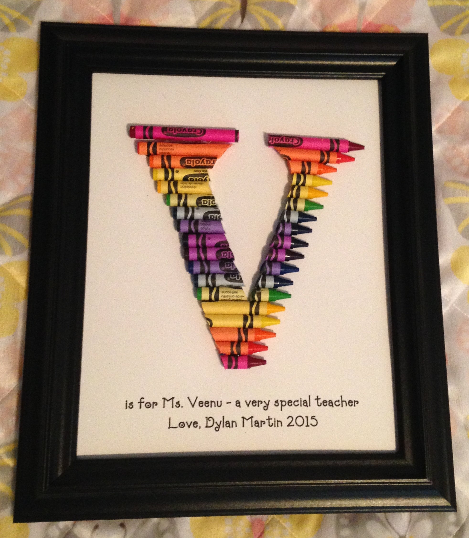 FAST SHIPPING!!! Framed 8 by 10 - Double Rainbow Crayon Letter - Personalized Teacher Gift