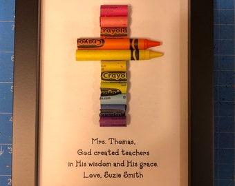 FAST SHIPPING! Framed  5 by 7 - Baptism Cross Gift - Personalized - Standard Rainbow