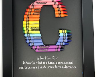 Teacher Gift - Framed 8 by 10 Picture - Crayon Letter - Fast Shipping! - Standard Rainbow