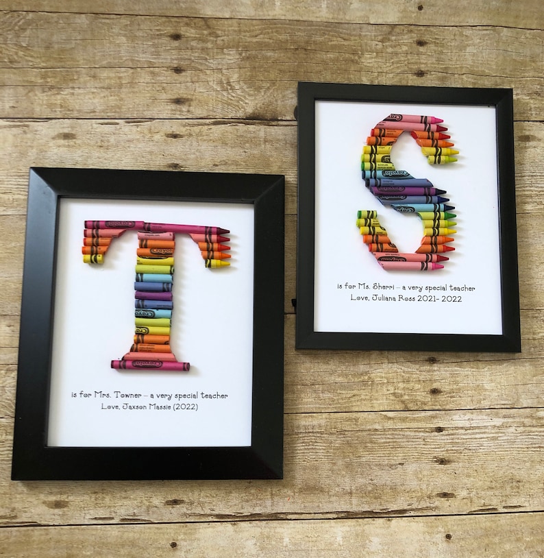 FAST SHIPPING Framed 8 by 10 Double Rainbow Crayon Letter Personalized Teacher Gift image 5