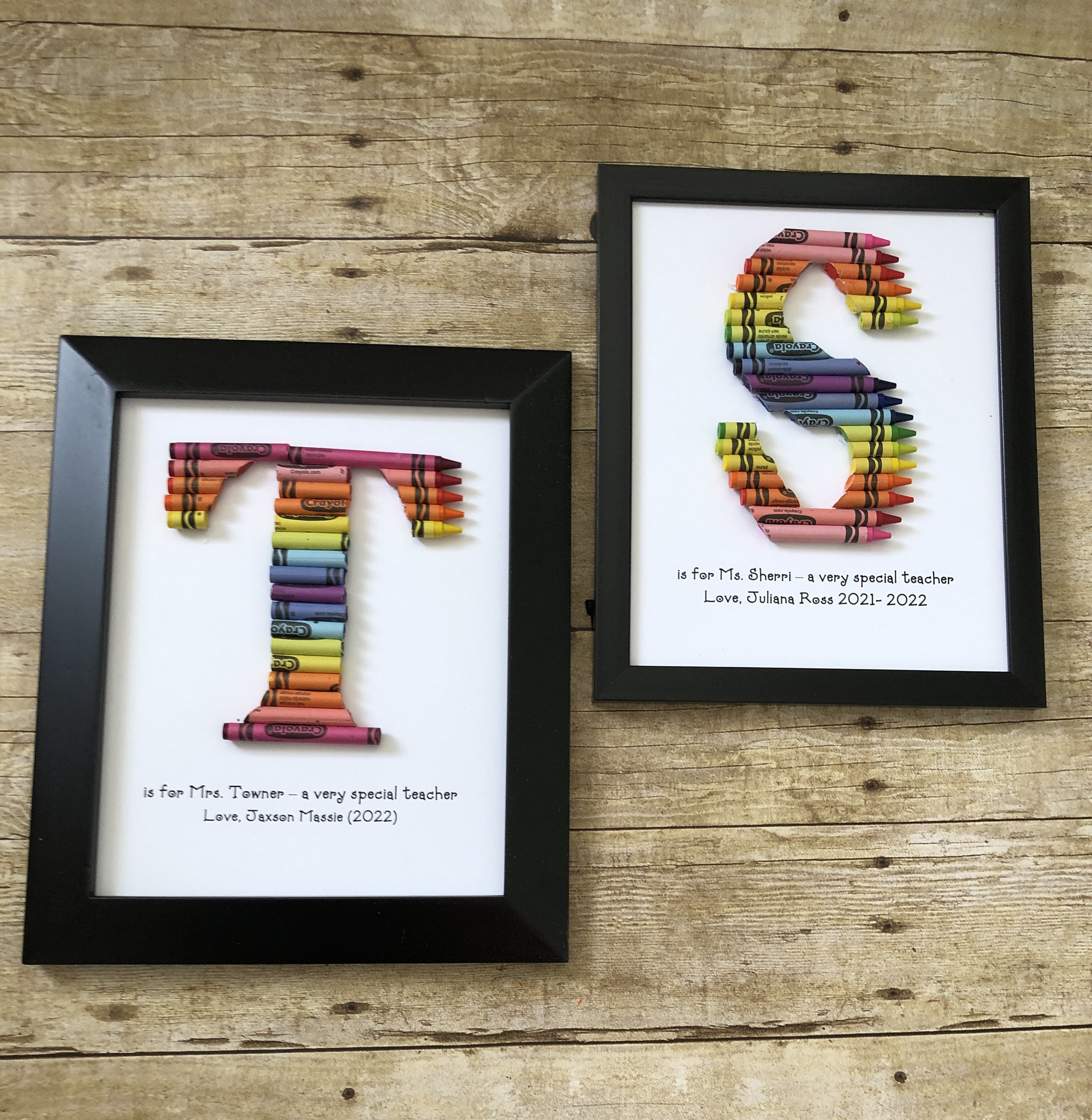 FAST SHIPPING!!! Framed 8 by 10 - Double Rainbow Crayon Letter - Personalized Teacher Gift