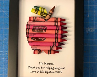 Teacher Gift - Red Apple Crayon - Personalized Teacher Artwork