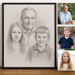 Memorial Gift for Mom Dad Add deceased loved one to photo Personalized Sketches from photo Combine photos Custom family portrait