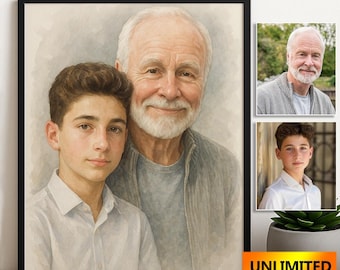 Watercolor Personalized Memorial Custom Portrait From Photo Memorial Paintings of Loved Ones Personalized Drawing Portraits Collage Painting