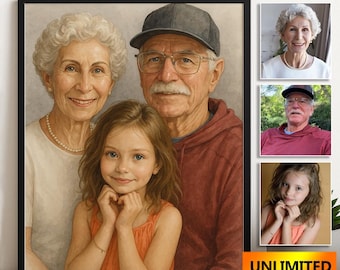 Retrato personalizado a partir de una foto. Pintura conmemorativa de seres queridos. Dibujo personalizado en acuarela. Collage conmemorativo familiar. Descarga digital.