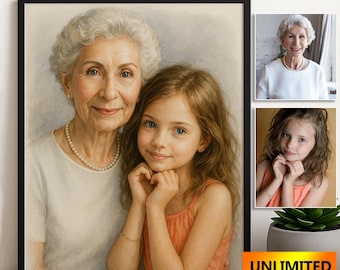 Retrato conmemorativo en acuarela personalizado, combinar fotos, añadir un ser querido fallecido a la pintura, regalo conmemorativo en acuarela a partir de una foto.