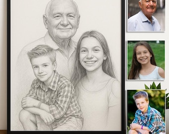 Regalo conmemorativo para mamá y papá Agregar ser querido fallecido a la foto Bocetos personalizados Agregar persona a la foto Combinar fotos Retrato familiar personalizado