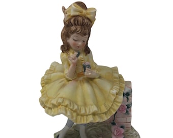 YOUNG LADY FIGURINE Lamour China Hand Painted Made in Japan Vintage Decorative Figure Little Girl He Love Me He Loves me Not