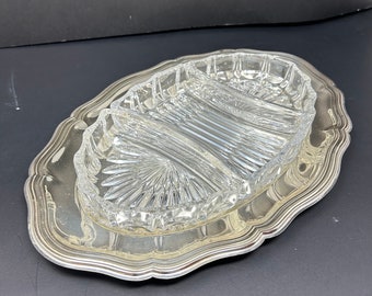 DIVIDED SERVING TRAY Quist Wurttemberg Made in West Germany Silverplated tray with Glass Dishes