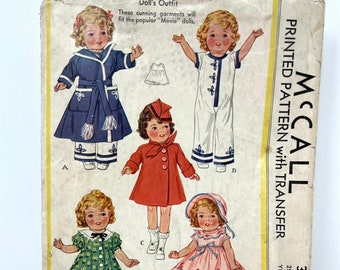 MOVIE DOLL Clothes Pattern Vintage McCall 355 Sewing Size 20 Shirley Temple Complete with Transfer