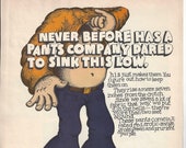 Vintage JEANS ADVERTISEMENT H.I.S. Super Lo-Rise Jeans Demin Magazine Ad Paper Ephemera Cartoon Advert Funny Ad Comical Advertising