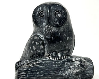 SOAPSTONE OWL Wolf Original Sculpture Made in Canada Black Figurine Shelf Decor