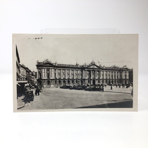 TOULOUSE FRANCE RPPC Real Photo Vintage Postcard Facade du Theatre Capitole Old Vintage Cars Street Scene