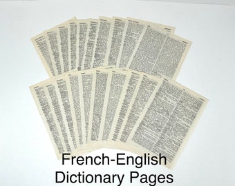 20 FRENCH ENGLISH DICTIONARY Pages Junk Journal Collage Craft Supply 1953 Vintage Book Pages