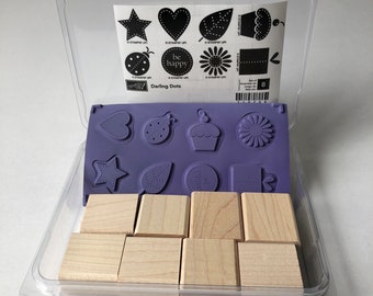 Lot de 8 tampons pour montage sur bois Stampin' Up DARLING DOTS, jeu d'hôtesse 2009 neuf