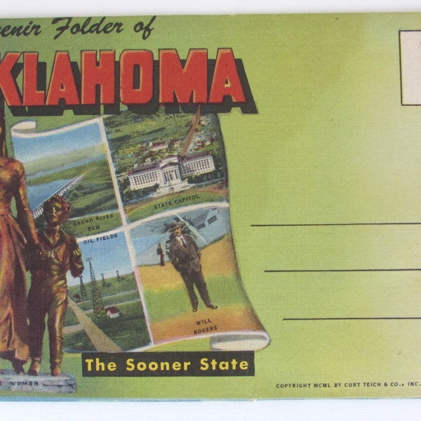 Vintage Souvenir Folder of OKLAHOMA, The Sooner State, Multi View Fold Out Picture postcard