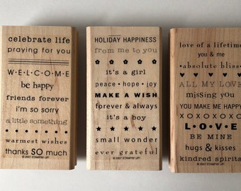 Stampin' Up SO MANY SAYINGS Stamps Various Sayings Set of 3 Wood Mount Stamps Like New in Package Retired Collection 2007