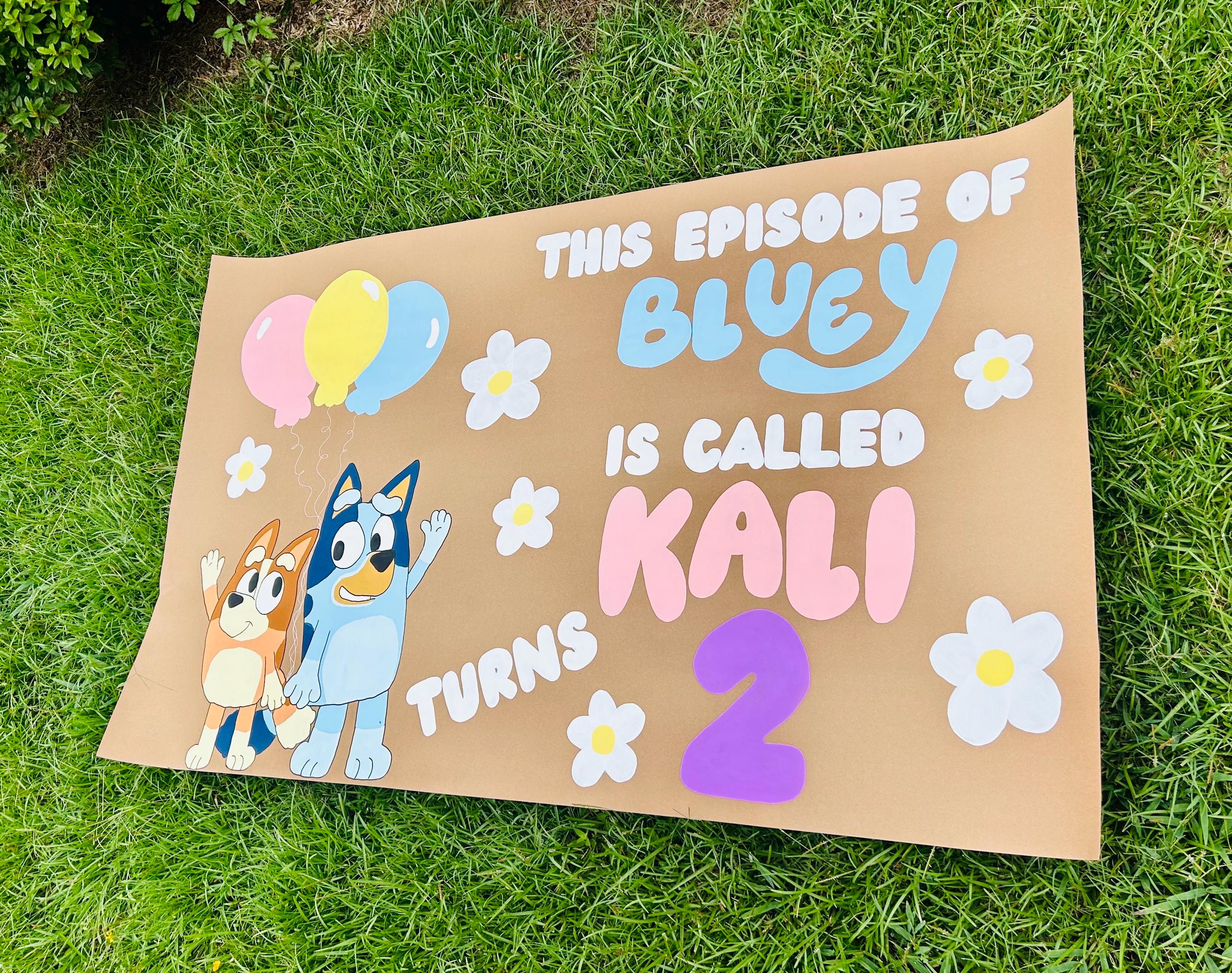 Personalized Bluey-Themed Hand-Painted Birthday Banner for Kids Party Decor