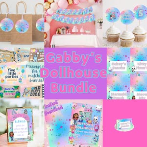 Gabby’s Dollhouse Birthday Party Bundle | Digital Download | Editable Invitation, Decorations, Labels & More