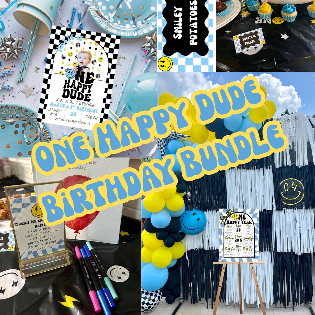 One Happy Dude Printable 1st Birthday Party Kit | Retro Smiley Face ...