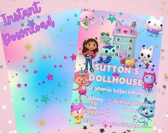 Gabby&#39;s Dollhouse Birthday Invitation: Editable Canva Template (5x7, Digital Download