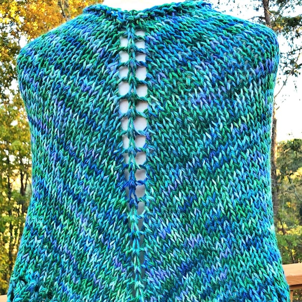 Hand Knit Elegant & Versatile PONCHO w/Eyelet Edging! 100% Fine Wool, Double Strand Knit