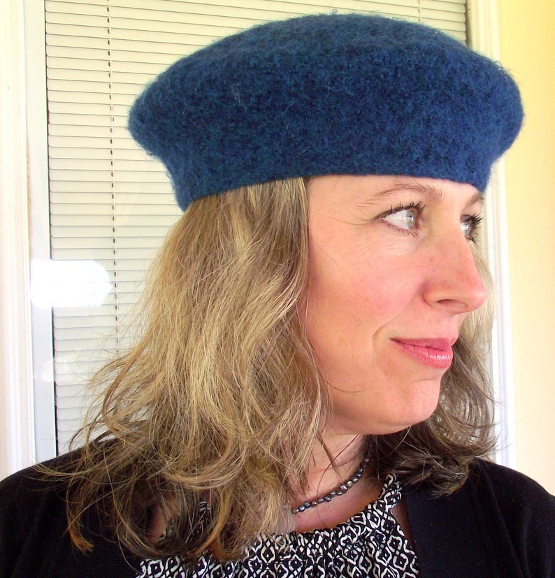 Beret Hand Knit Scottish Highland Style Blue Heather Wool | Etsy