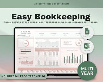 Small Business Bookkeeping Template Excel Google Sheets, Profit and Loss Spreadsheet, Income and Expense Tracker, Easy Accounting Dashboard