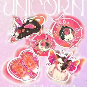 Einhorn Ratte Sticker Pack 5 Stück - Cartoon Haustier Aufkleber für Laptop, Wasserflasche & Scrapbooking
