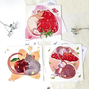 Sommerratte Bundle (3+3 Stück) - 3 Postkarten + 3 Ausmalbilder | Süsses Tier Briefpapier Set | Rattenliebhaber Geschenk | Wunderliche Tierkunst