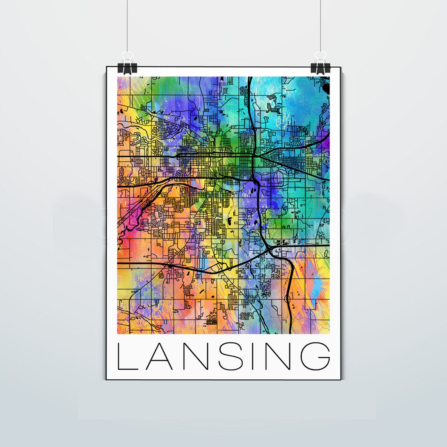 Lansing Michigan Map Print Poster Street Map | Etsy