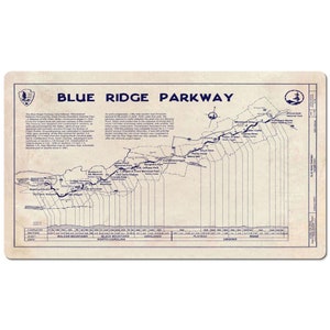 Blue Ridge Parkway - Mountains - Desk Mat - Blueprint - Highway - Print - Grunge - Mouse Pad