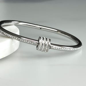 Stainless Steel Bracelet with Cubic Zirconia Stones, Bangle Bracelet, Small/ Medium