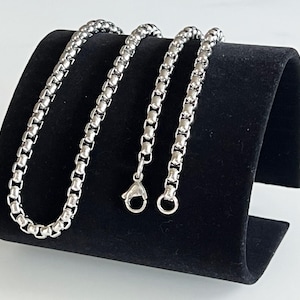 Collana con catena a maglie lisce in acciaio inossidabile argentato, 24 pollici x 5 mm / Regalo per uomo e donna