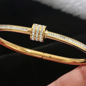 18K Gold Plated Stainless Steel Bracelet, Bangle Bracelet, Small/ Medium