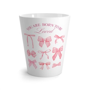 Pink Girly Latte Mug, Cute Heart Valentine Tea Cup, Feminine Coffee Mug, Romantic Rose Kitchen Decor, Adorable Gift for Her