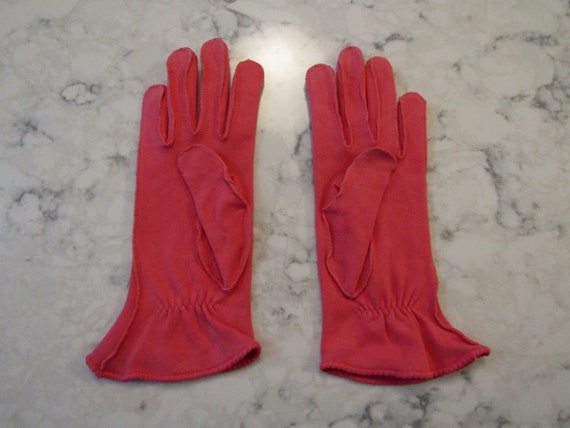 Vintage Peony Pink Cotton Gauntlet Gloves-Eyelet … - image 2