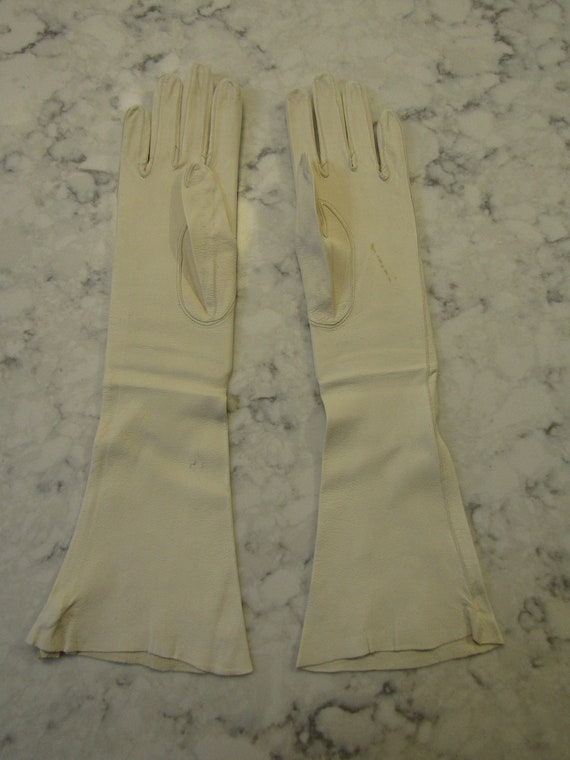 Vintage White French Kid Leather Opera Gloves---P… - image 2