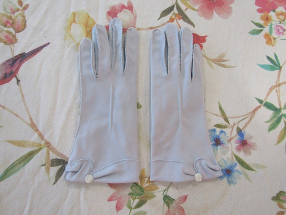 Vintage STETSON Baby Blue Nylon Gloves with Butto… - image 1