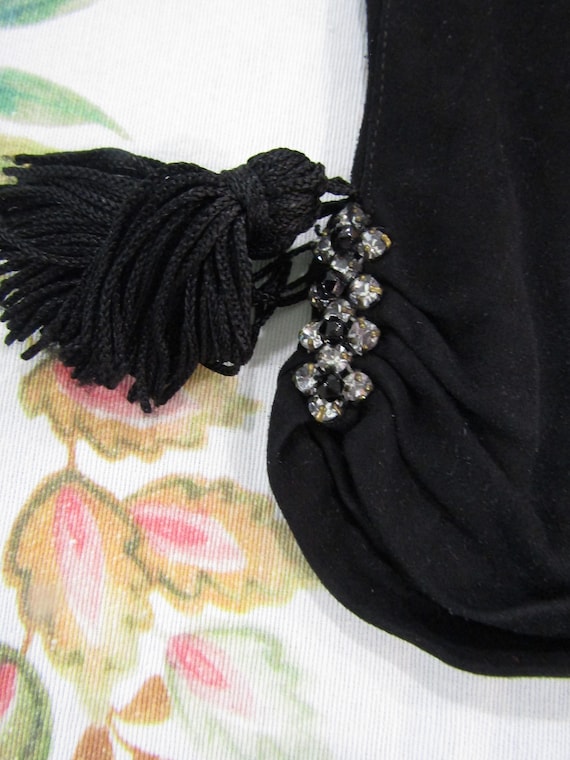 Vintage Black Kid Suede Leather Evening Gloves wi… - image 2