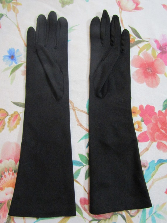 Vintage Black Nylon Elbow Opera Gloves---No Butto… - image 2