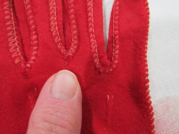 Vintage 1940's Deep True Red Rayon Gloves--10" Br… - image 5