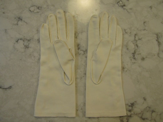 Vintage White Nylon Evening Gloves with Pearl But… - image 3