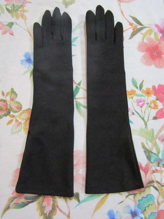 Vintage Black Nylon Elbow Opera Gloves---No Butto… - image 1