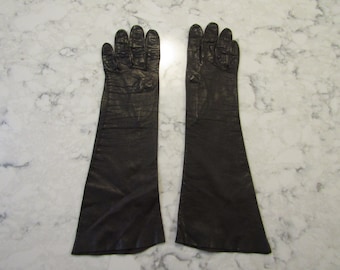 Vintage Brown Kid Leather Gloves---14" Bracelet Length---Size 6 1/2 to 7---Glove Auction #2539---0223